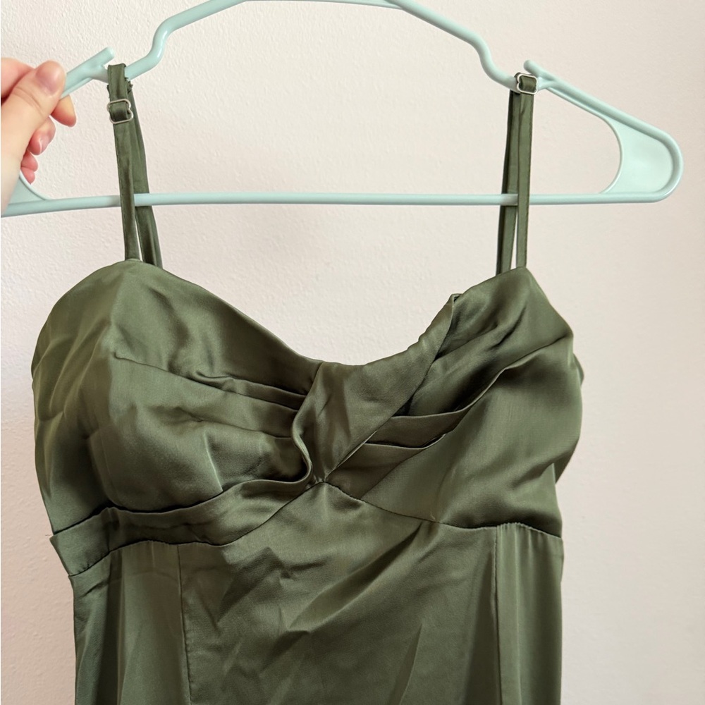 Green Satin Spaghetti Strap Dress (Prom or Hoco)
